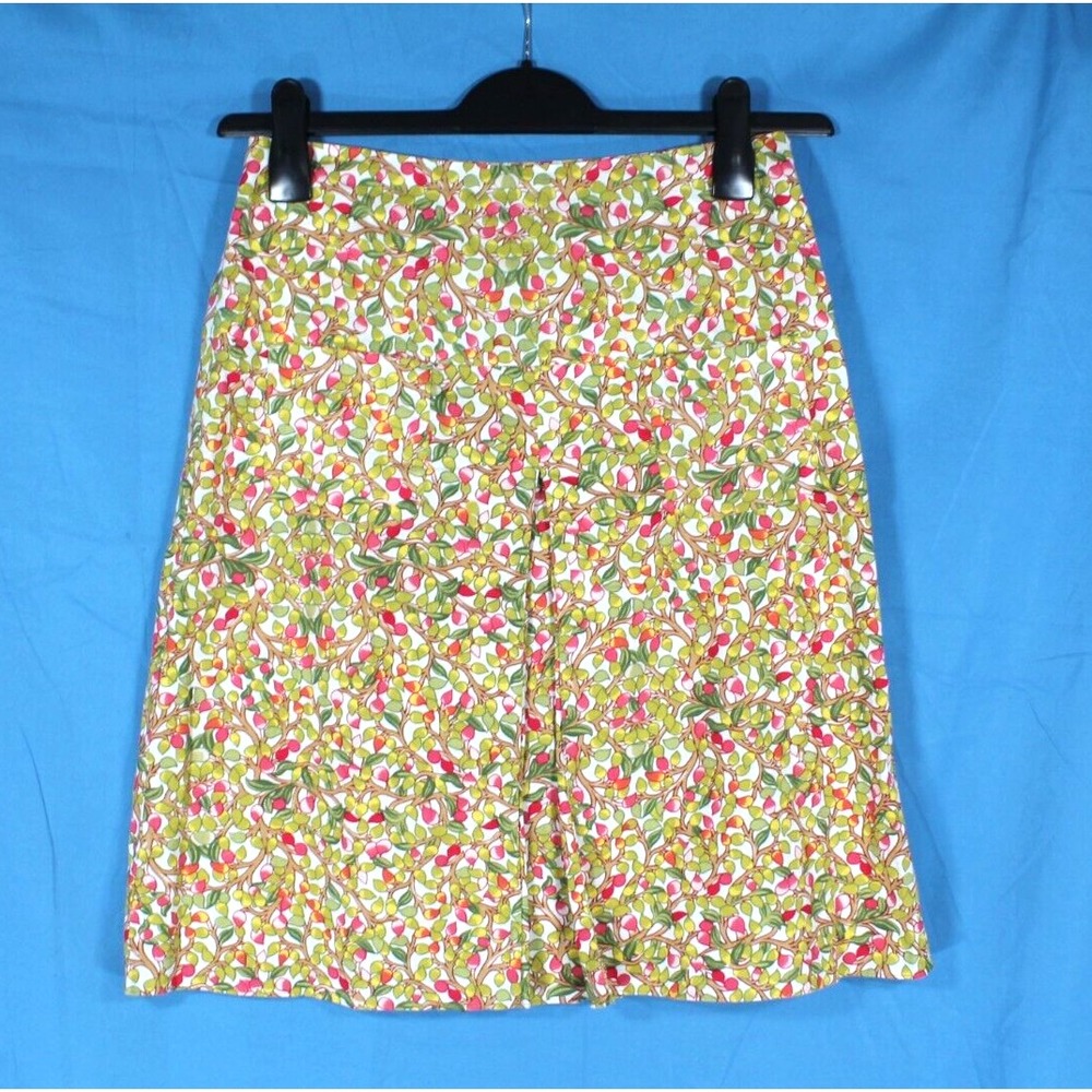 DIANE VON FURSTENBERG Green/Red Fruit/Fig? BOX PLEAT & POCKETS A-Line Skirt Sz S